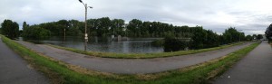 Panoramaaufnahme vom Hochwasser auf dem Biedensand in Lampertheim 2013