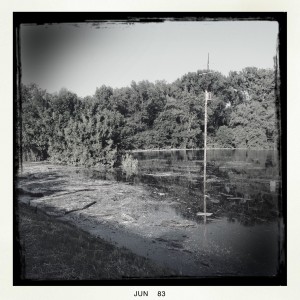 Hochwasser auf dem Biedensand in Lampertheim. Aufgenommen mit der Hipstamatic am 07.06.2013