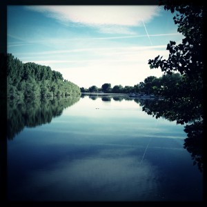 Hochwasser auf dem Biedensand in Lampertheim. Aufgenommen mit der Hipstamatic am 16.06.2013